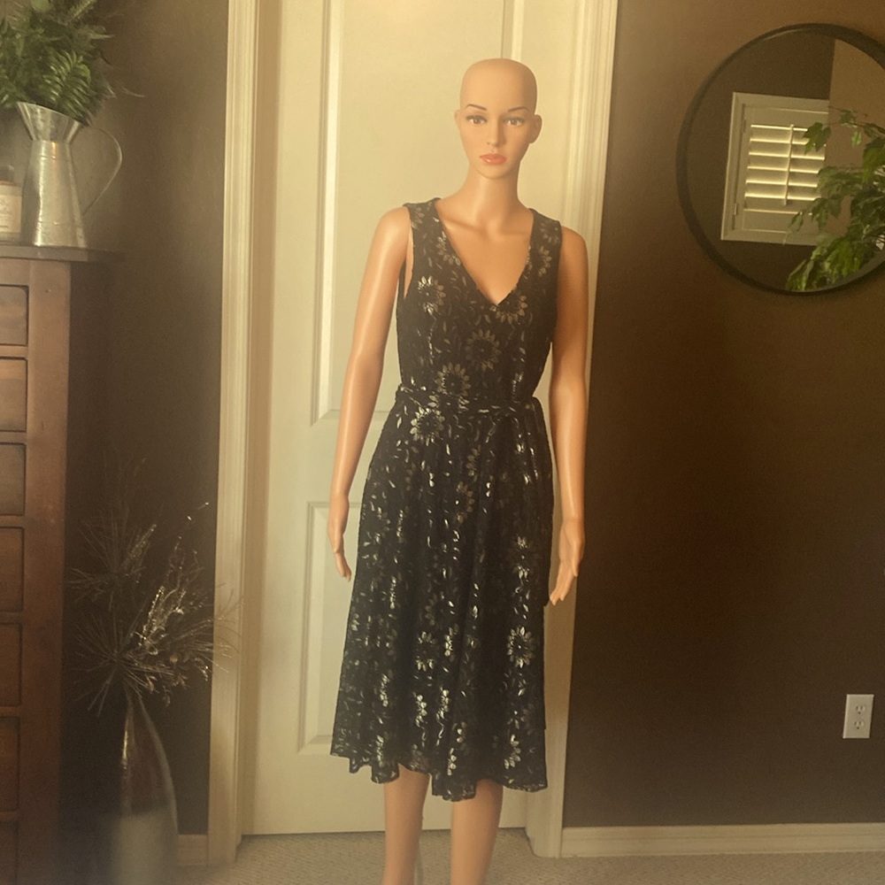 Tommy Hilfiger Fit and Flare Black and Silver Size 8 Dress
